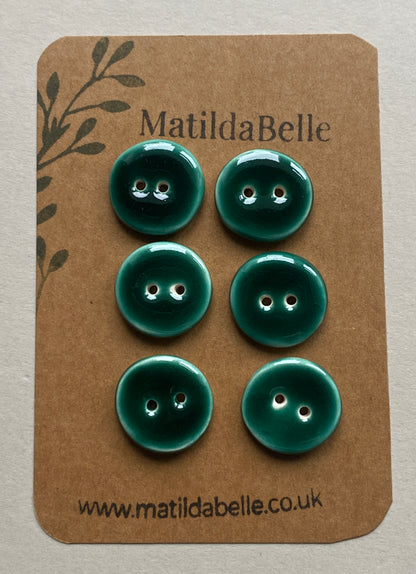 Set of 6 handmade round ceramic buttons 20mm glossy green 