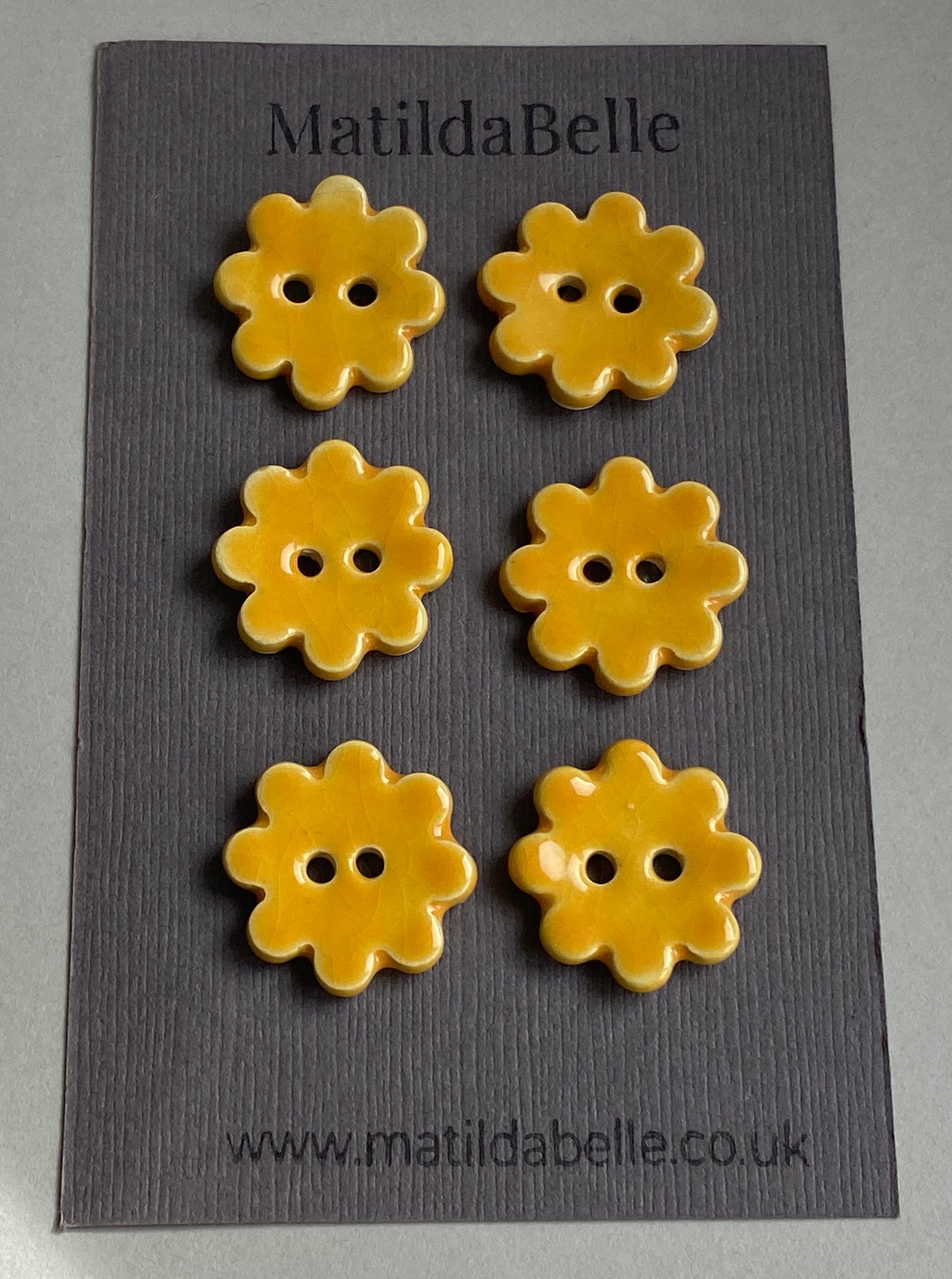 Ceramic Handmade Buttons Yellow Flowers set of 6 22mm