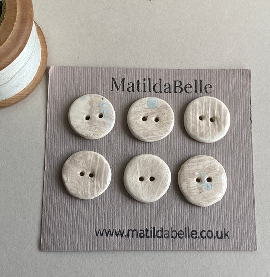 Buttons set of Six 18mm Handmade Round Ceramic Buttons