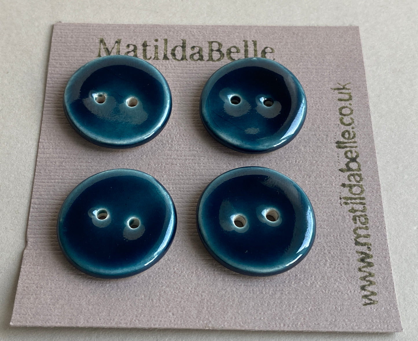 Buttons Set of 4 handmade 22mm Glossy Blue Buttons