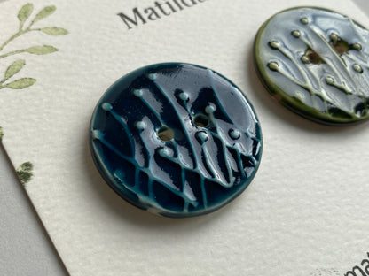 35mm Large Pair of Botanical Handmade Buttons Green & Blue