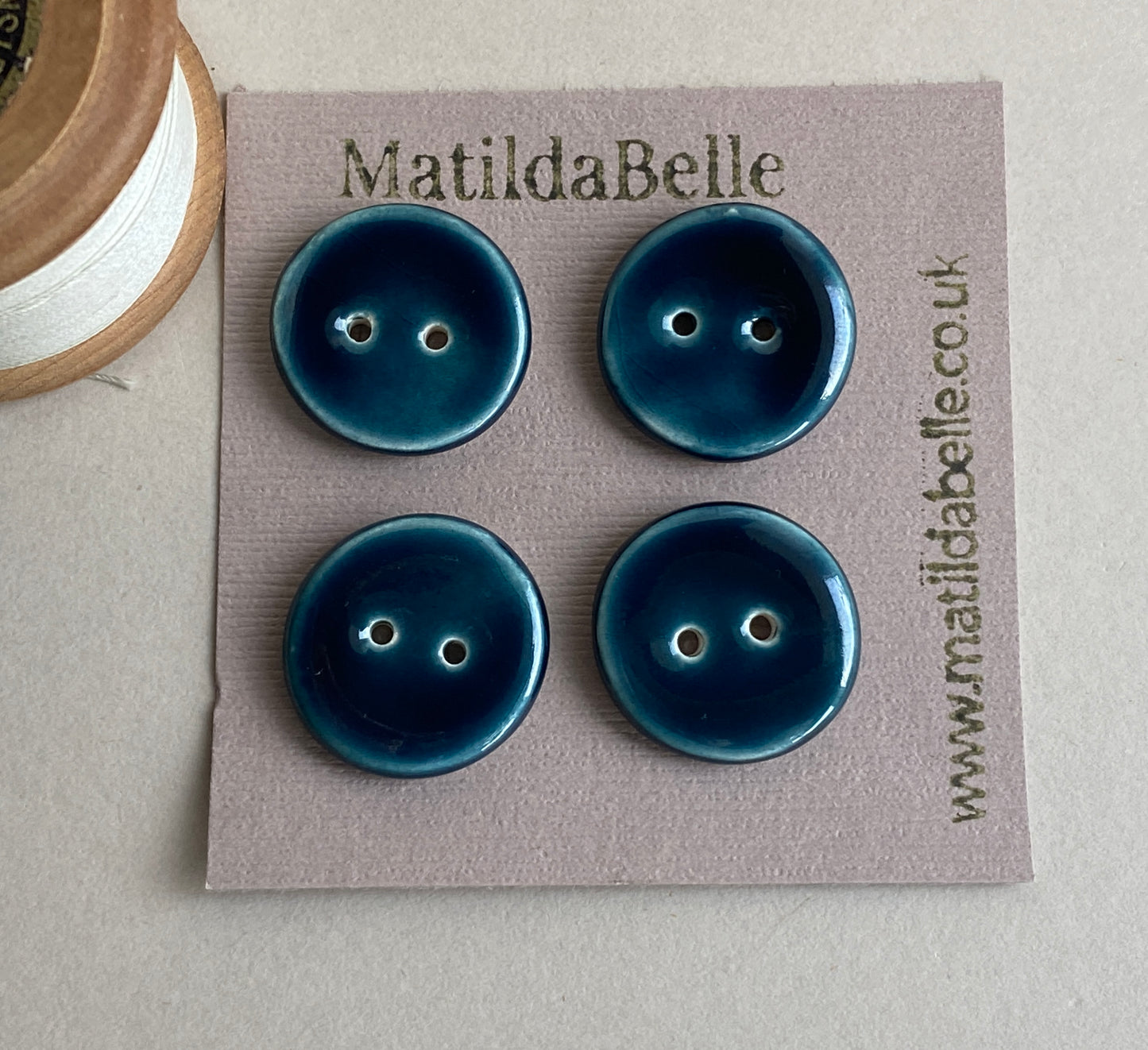 Buttons Set of 4 handmade 22mm Glossy Blue Buttons