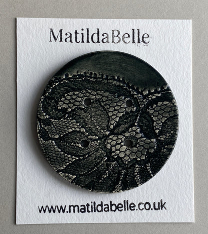 Extra Large handmade Ceramic Button Vintage Black Lace 55mm