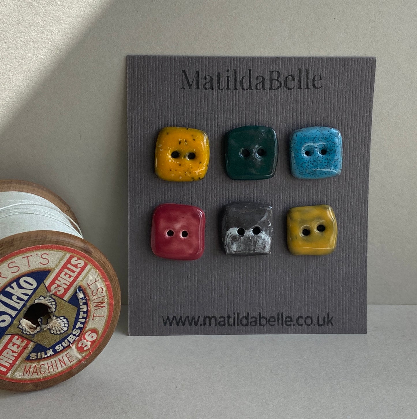 Buttons handmade ceramic 16mm set of Six square tiny buttons mixed colours