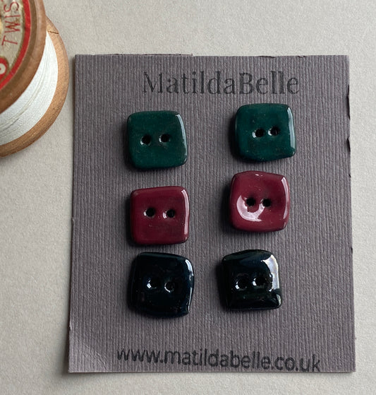 Handmade Pottery Buttons set of Six Squares 15mm