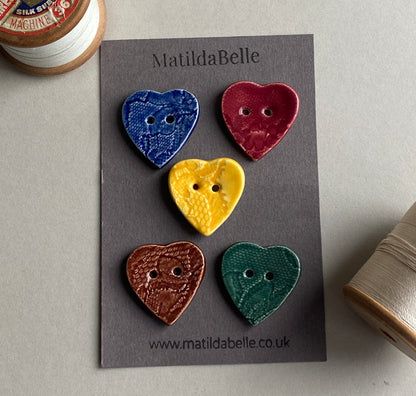 Heart Buttons mixed colours set of 5 28mm