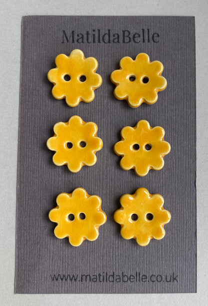 Ceramic Handmade Buttons Yellow Flowers set of 6 22mm