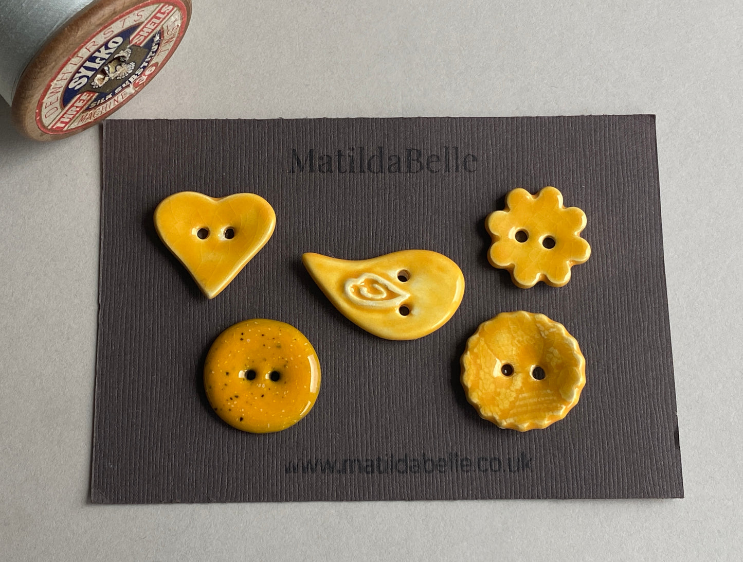 Buttons set of Five Handmade Mixed in Passion Fruit Yellow