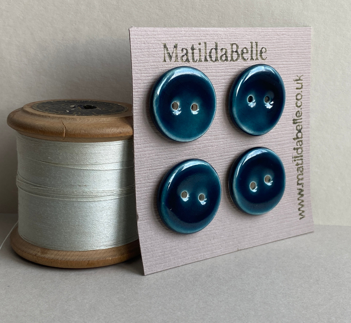 Buttons Set of 4 handmade 22mm Glossy Blue Buttons