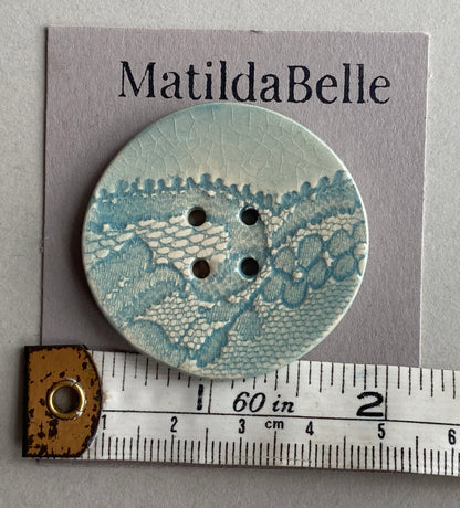 Large Handmade Ceramic Button Round Vintage lace 40mm