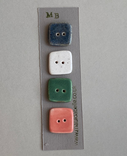 Buttons Set of 4 Large Square Mixed 20mm handmade ceramic buttons