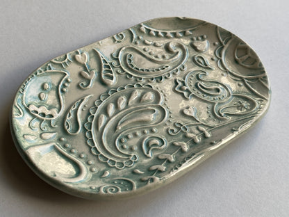 Handmade Ceramic Trinket Tray Oval Soft Green