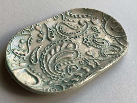 Handmade Ceramic Trinket Tray Oval Soft Green