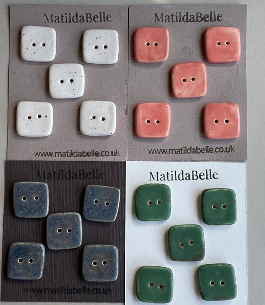 Buttons set of Five Large 20mm Square Handmade Ceramic Buttons