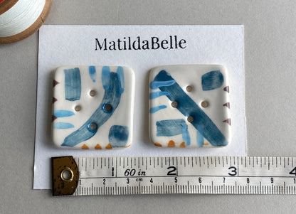 Buttons Handmade Large Square set of two Coastal Colours 35mm