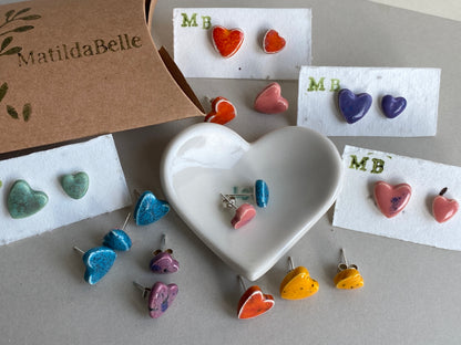 Earrings, Heart Stud earrings handmade ceramic P&P included