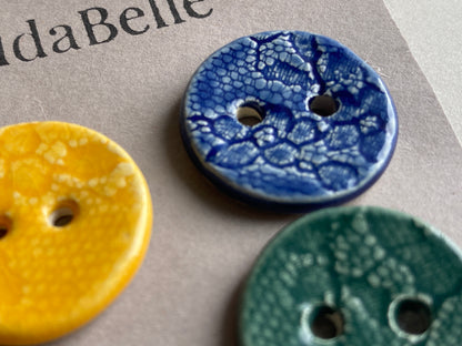 Handmade Ceramic Buttons Round vintage Lace, 22mm