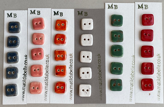 Buttons set Five Tiny Square handmade ceramic Buttons 13mm