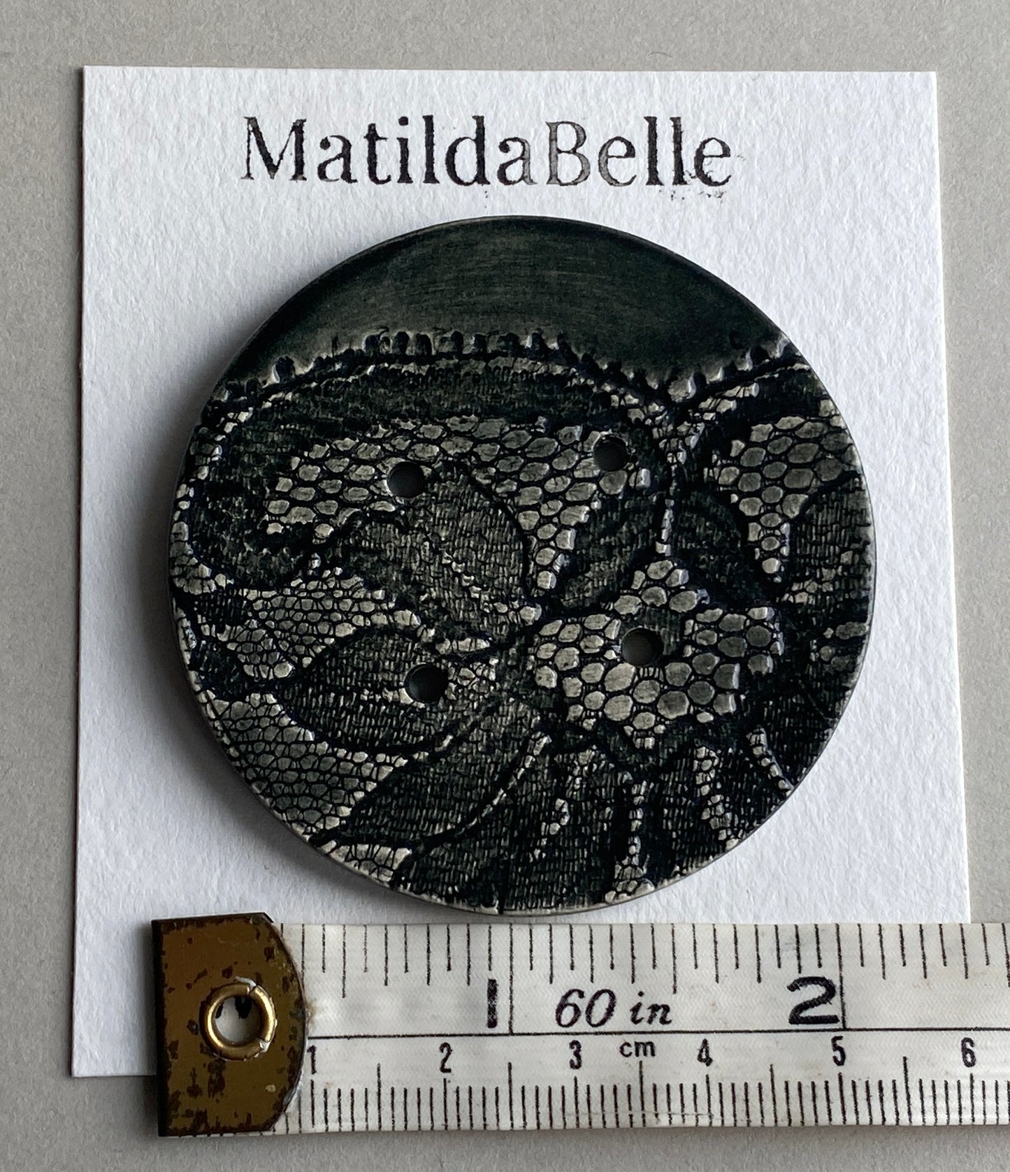 Extra Large handmade Ceramic Button Vintage Black Lace 55mm