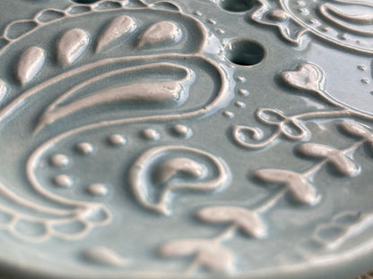 Soap Dish Blue Handmade Ceramic -Paisley design