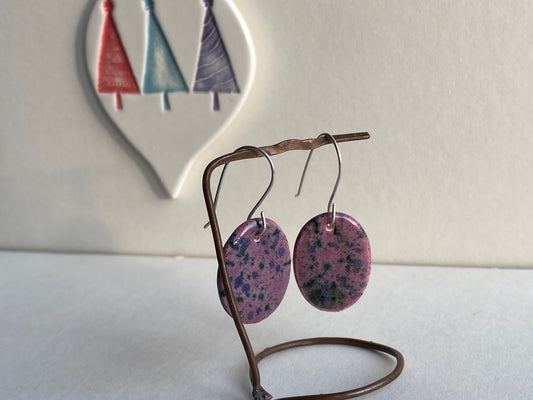 Ceramic Contemporary Dangle Earrings - Purple Blast Glaze - Handmade Recycled Silver Wires