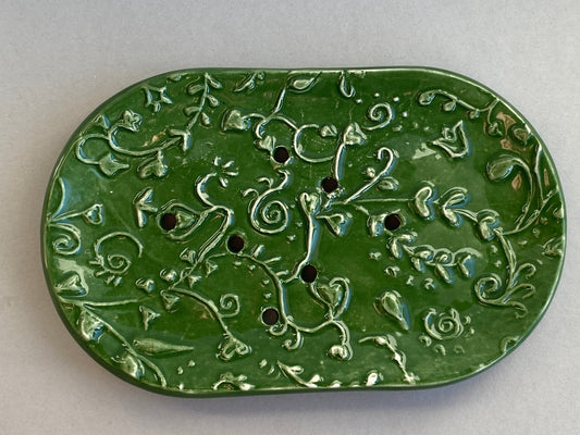 Handmade Oval Ceramic Botanical Soap Dish large