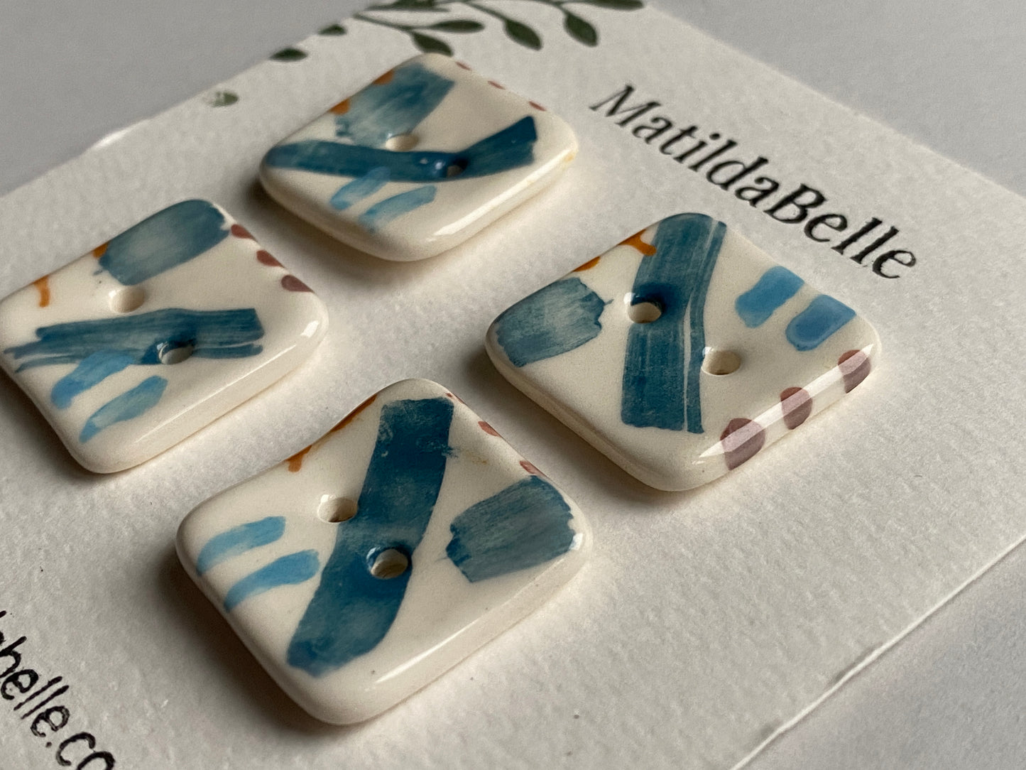 25mm Buttons Handmade square set of 4, Coastal Blues