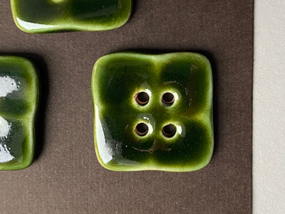 23mm 2Set of 4 Rustic Square Olive Green Glazed Buttons - 23mm