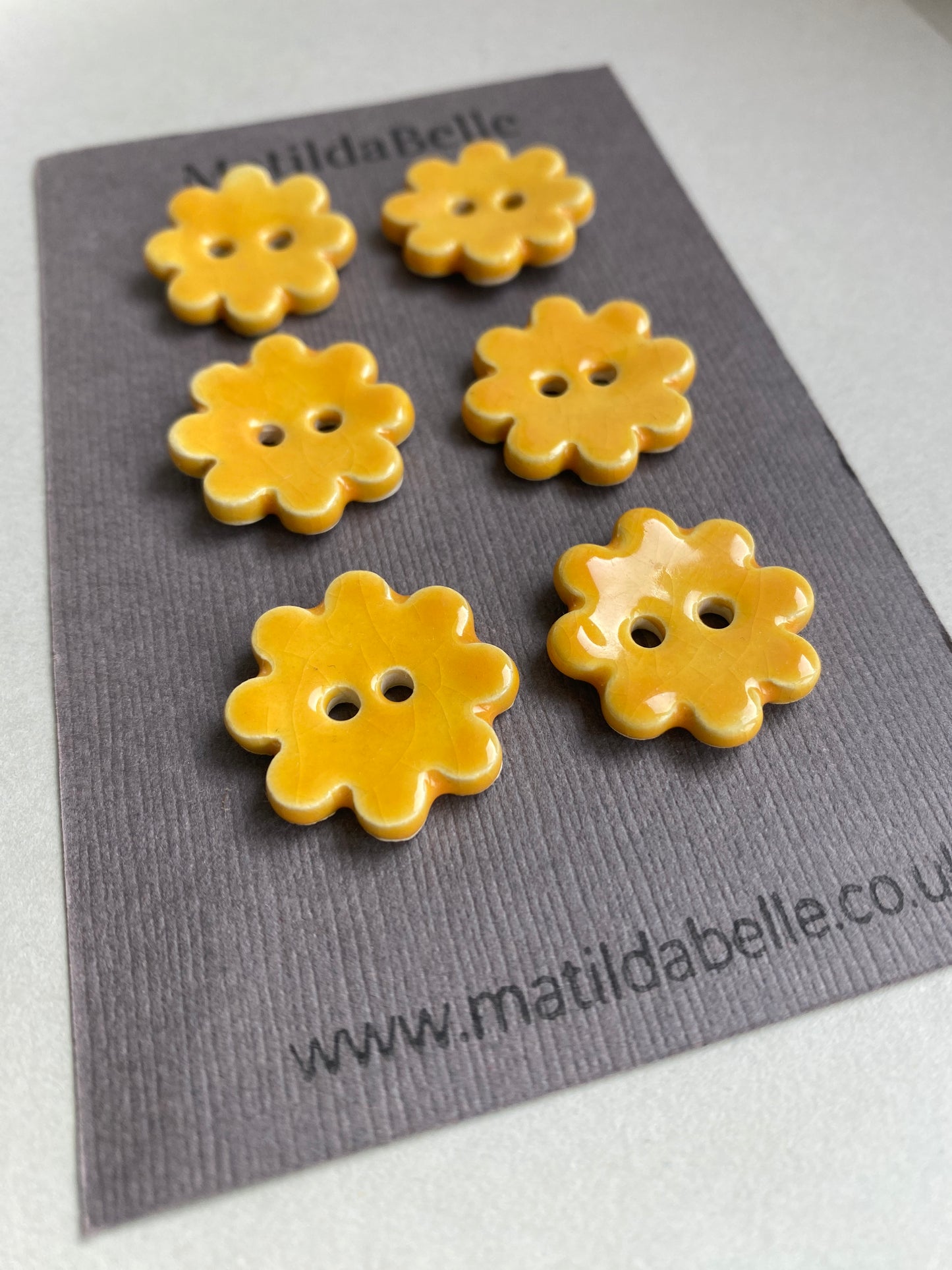 Ceramic Handmade Buttons Yellow Flowers set of 6 22mm