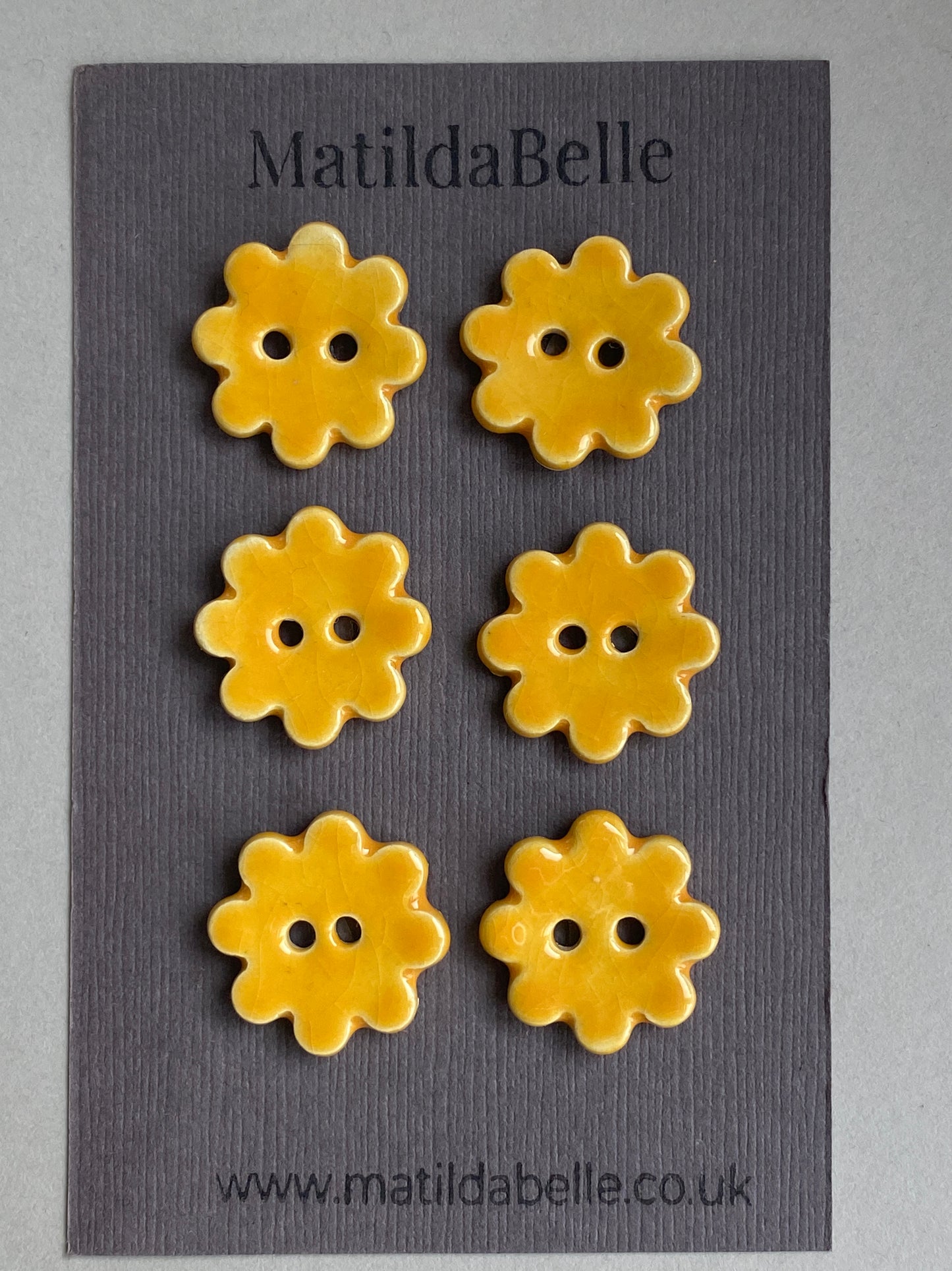 Ceramic Handmade Buttons Yellow Flowers set of 6 22mm