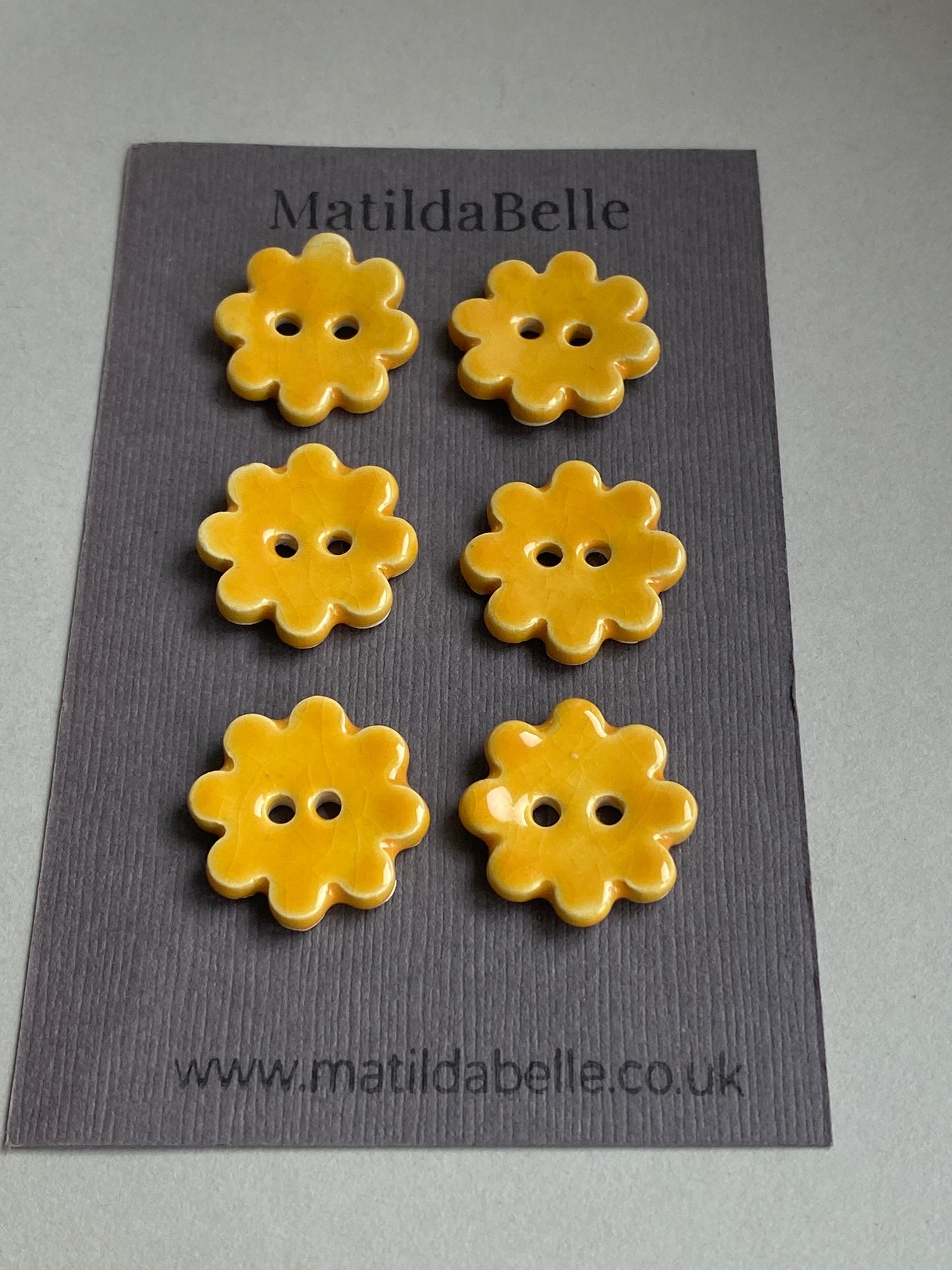 Ceramic Handmade Buttons Yellow Flowers set of 6 22mm