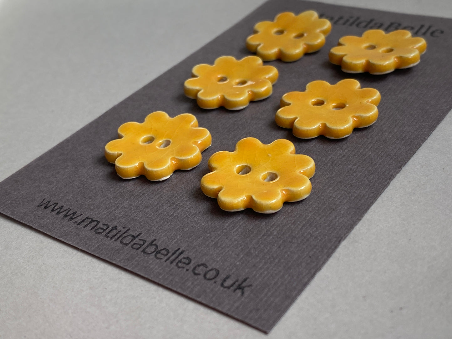 Ceramic Handmade Buttons Yellow Flowers set of 6 22mm