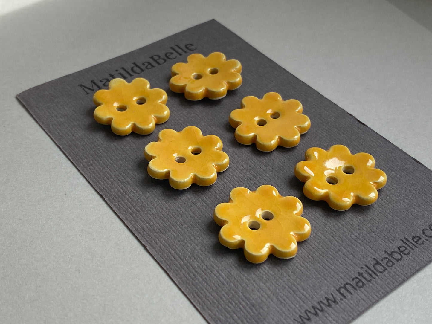 Ceramic Handmade Buttons Yellow Flowers set of 6 22mm