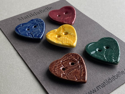 Heart Buttons mixed colours set of 5 28mm