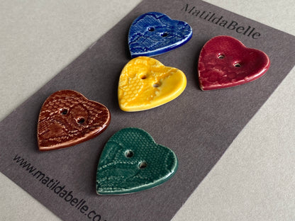 Heart Buttons mixed colours set of 5 28mm