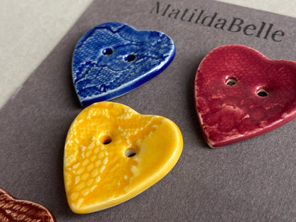 Heart Buttons mixed colours set of 5 28mm