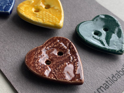 Heart Buttons mixed colours set of 5 28mm