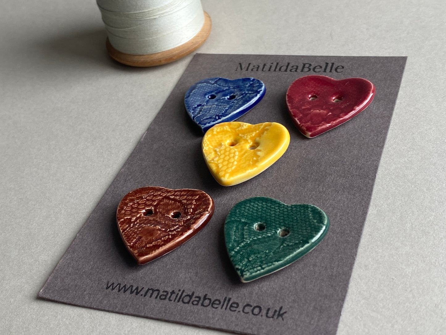 Heart Buttons mixed colours set of 5 28mm