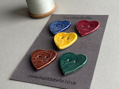 Heart Buttons mixed colours set of 5 28mm