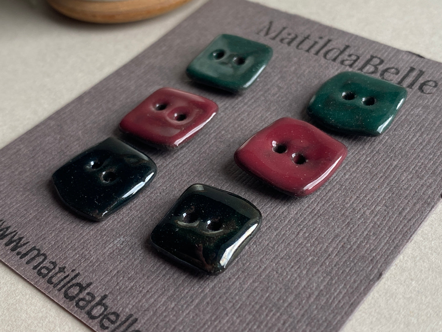 Handmade Pottery Buttons set of Six Squares 15mm