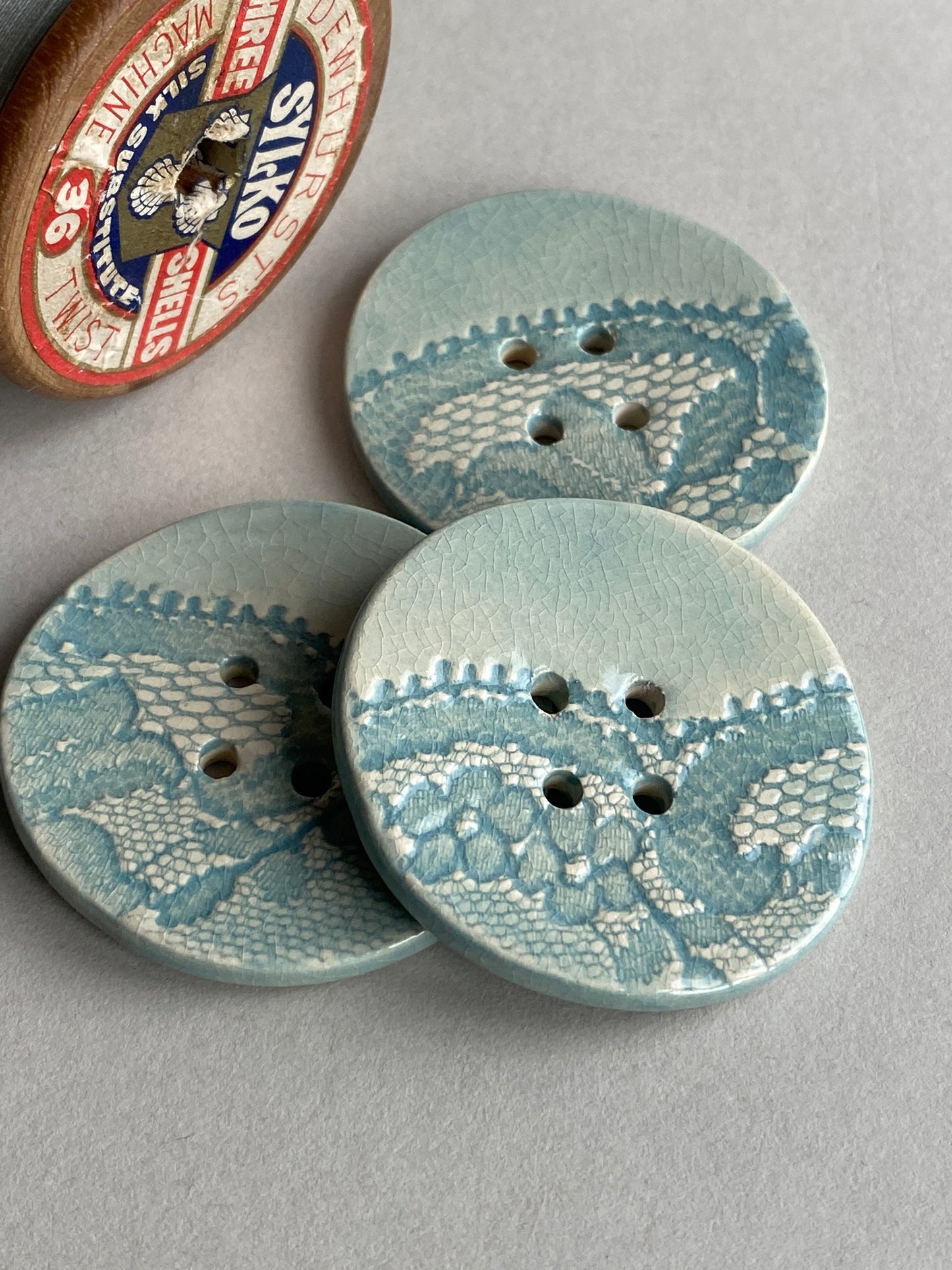 Large Handmade Ceramic Button Round Vintage lace 40mm