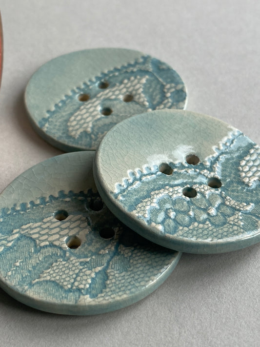 Large Handmade Ceramic Button Round Vintage lace 40mm