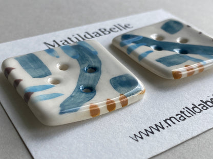 Buttons Handmade Large Square set of two Coastal Colours 35mm