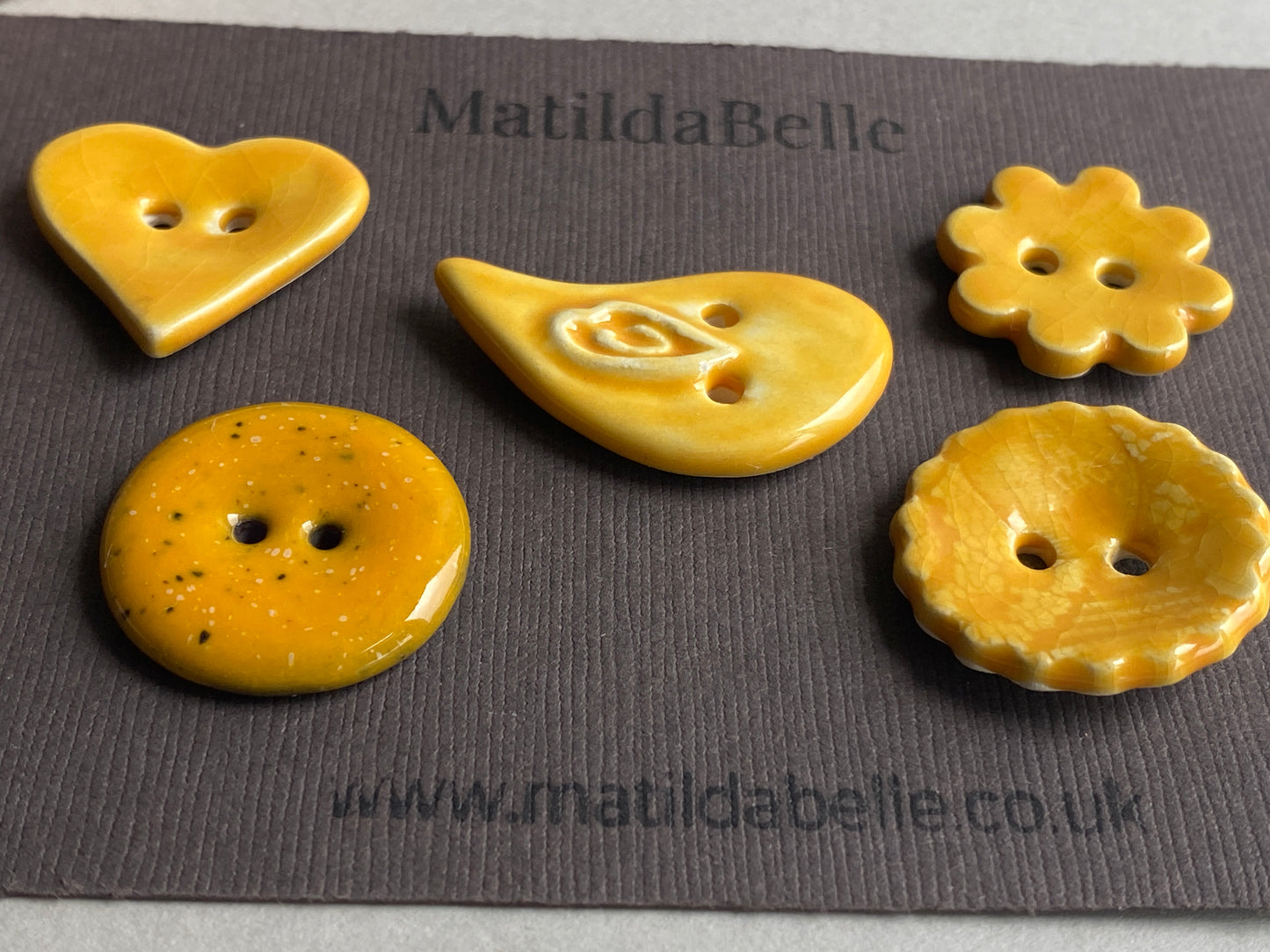 Buttons set of Five Handmade Mixed in Passion Fruit Yellow