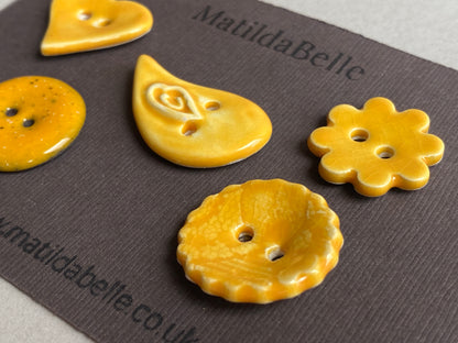 Buttons set of Five Handmade Mixed in Passion Fruit Yellow