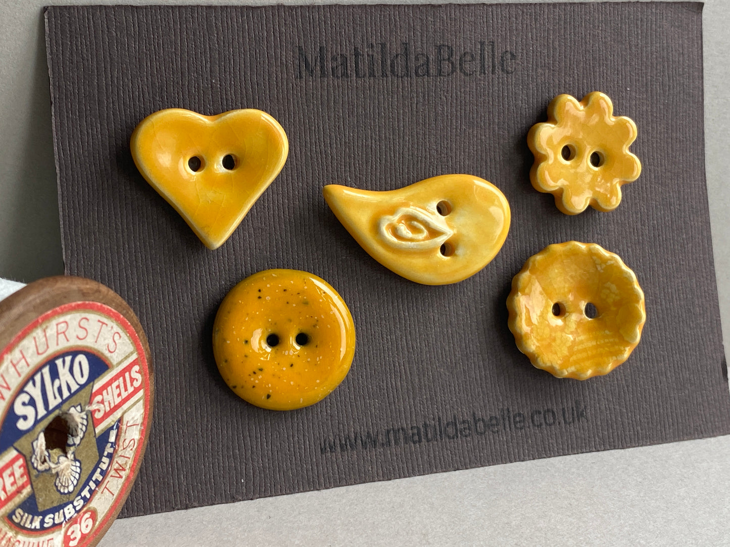 Buttons set of Five Handmade Mixed in Passion Fruit Yellow