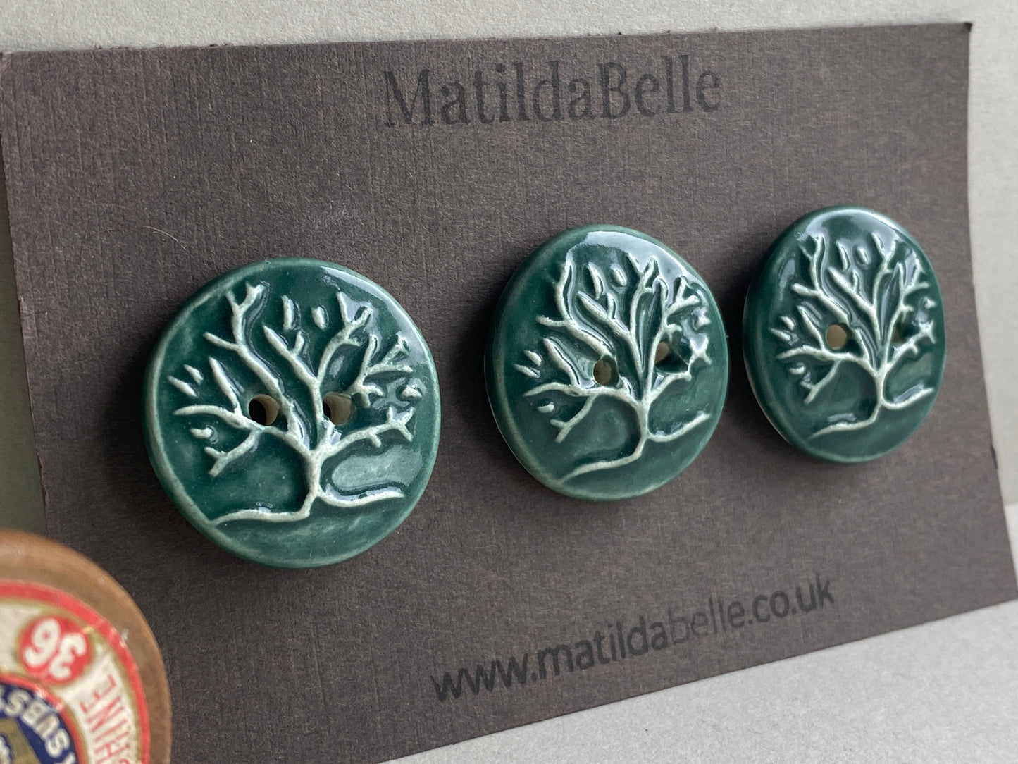 Buttons Set of 3 chunky handmade Ceramic Tree of Life Green