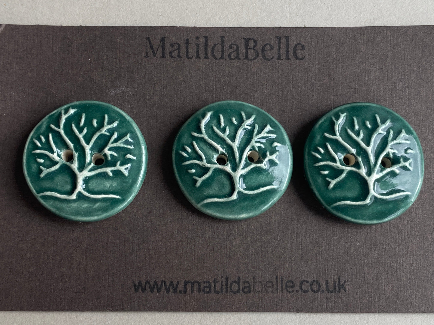 Buttons Set of 3 chunky handmade Ceramic Tree of Life Green