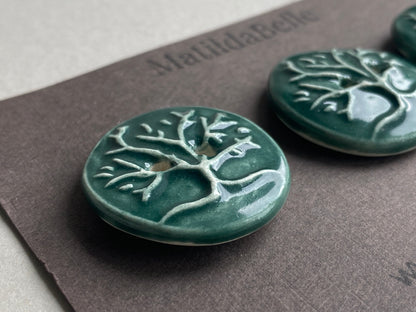 Buttons Set of 3 chunky handmade Ceramic Tree of Life Green