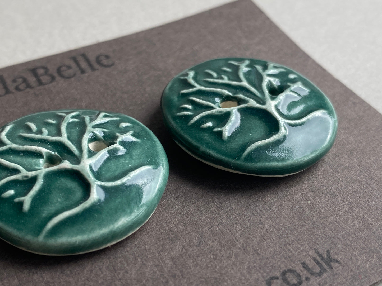 Buttons Set of 3 chunky handmade Ceramic Tree of Life Green